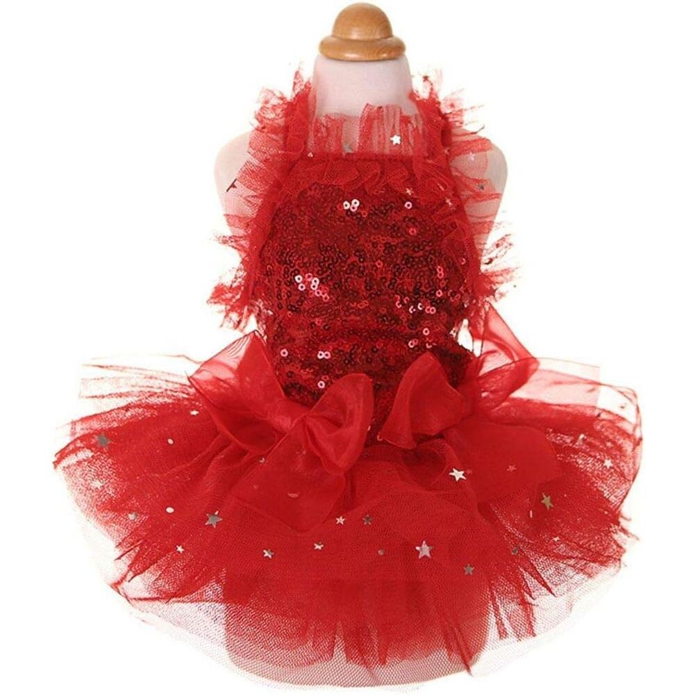 MaruPet Red Blingbling Princess Skirt Pet Lace Tutu Dress Small Puppy